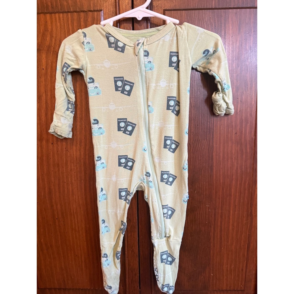 KicKee Pants Baby 3-6M Bamboo Passport Travel Print Footie Pajamas Sage Green